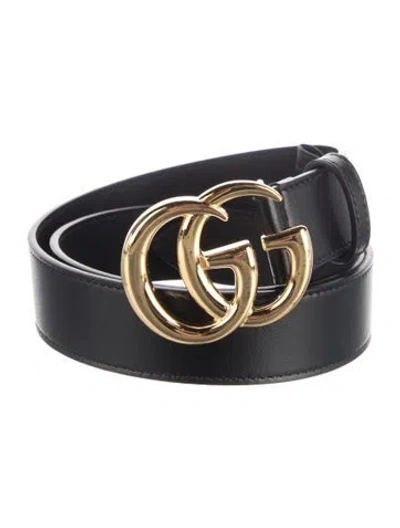 Pre-owned Gucci Double G Logo Leather Waist Belt In Black