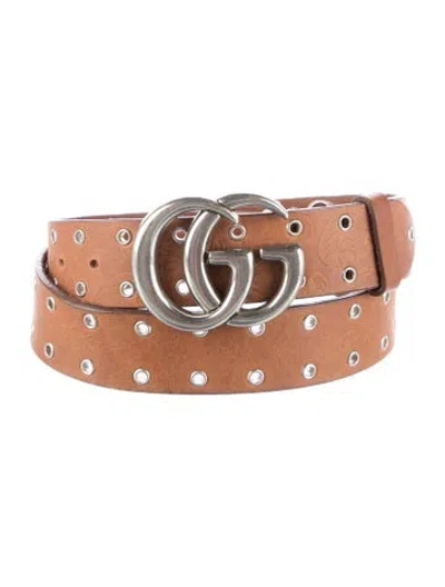 Pre-owned Gucci Double G Logo Leather Waist Belt In Brown