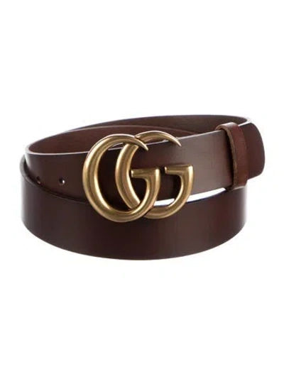 Pre-owned Gucci Double G Logo Leather Waist Belt In Brown