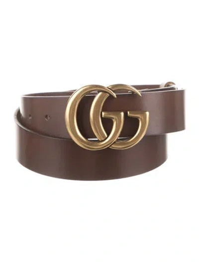 Pre-owned Gucci Double G Logo Leather Waist Belt In Brown