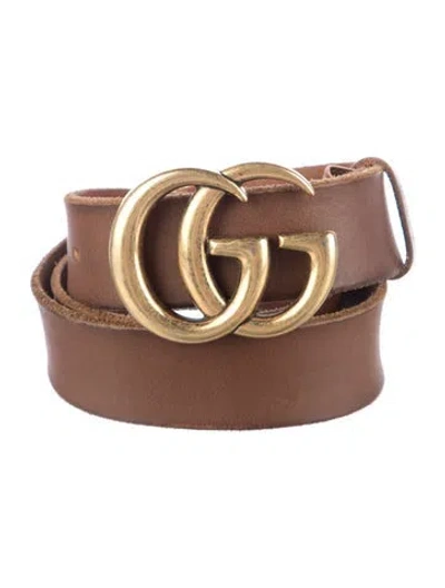 Pre-owned Gucci Double G Logo Leather Waist Belt In Brown