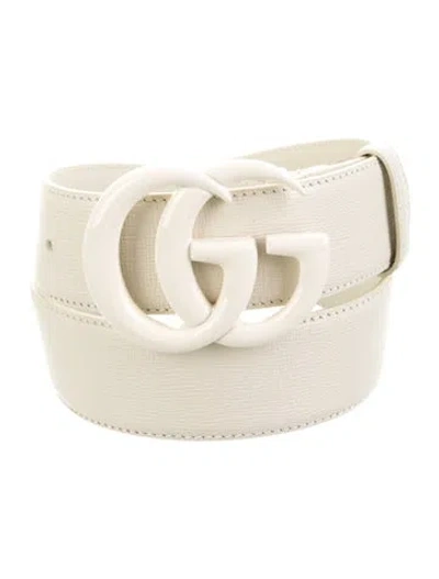 Pre-owned Gucci Double G Logo Leather Waist Belt In Neutral