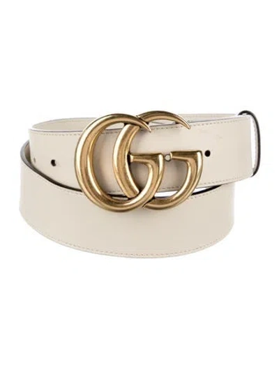 Pre-owned Gucci Double G Logo Leather Waist Belt In White