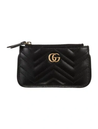 Pre-owned Gucci Double G Logo Leather Wallet In Black
