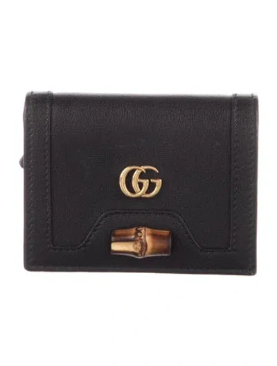 Pre-owned Gucci Double G Logo Leather Wallet In Black