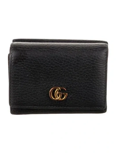Pre-owned Gucci Double G Logo Leather Wallet In Black