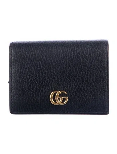 Pre-owned Gucci Double G Logo Leather Wallet In Black
