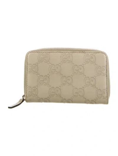Pre-owned Gucci Double G Logo Leather Wallet In Neutral