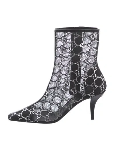 Pre-owned Gucci Double G Logo Mesh Boots In Black