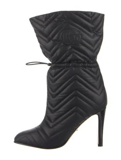 Pre-owned Gucci Double G Logo Nylon Lace-up Boots In Black