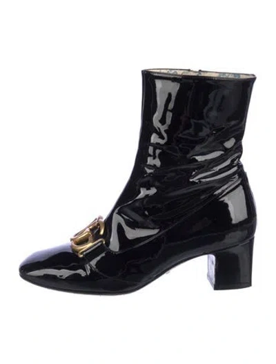 Pre-owned Gucci Double G Logo Patent Leather Boots In Black