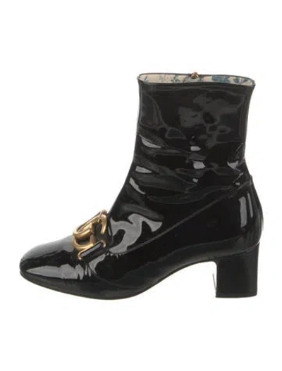 Pre-owned Gucci Double G Logo Patent Leather Boots In Black
