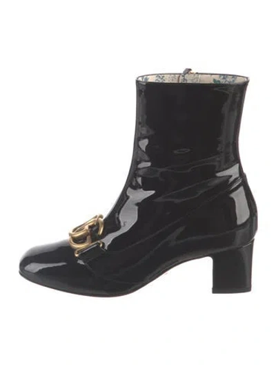 Pre-owned Gucci Double G Logo Patent Leather Boots In Black