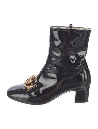 Pre-owned Gucci Double G Logo Patent Leather Boots In Black
