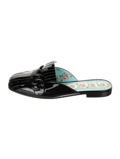 Pre-owned Gucci Double G Logo Patent Leather Mules In Green