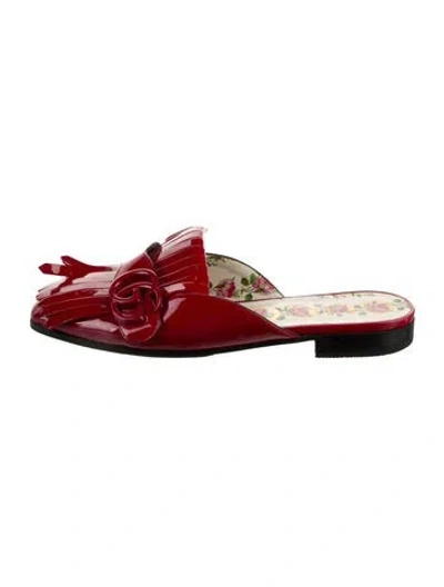 Pre-owned Gucci Double G Logo Patent Leather Mules In Red