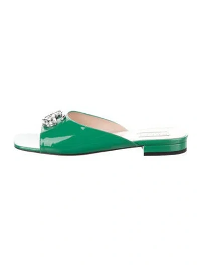 Pre-owned Gucci Double G Logo Patent Leather Mules W/ Tags In Green