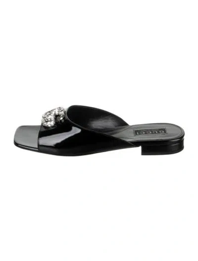Pre-owned Gucci Double G Logo Patent Leather Slides In Black