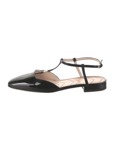 Pre-owned Gucci Double G Logo Patent Leather Slingback Flats In Black