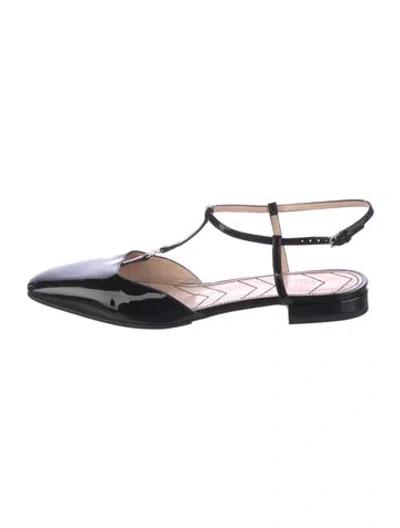 Pre-owned Gucci Double G Logo Patent Leather Slingback Flats In Black