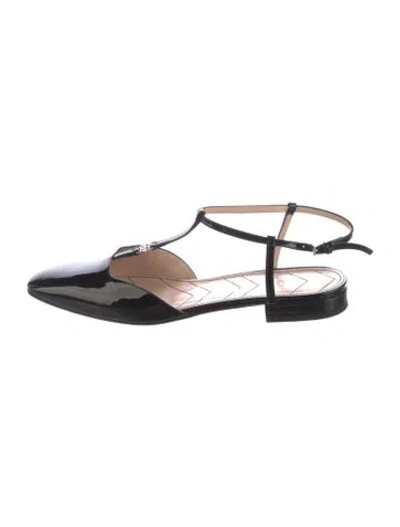 Pre-owned Gucci Double G Logo Patent Leather Slingback Flats In Black