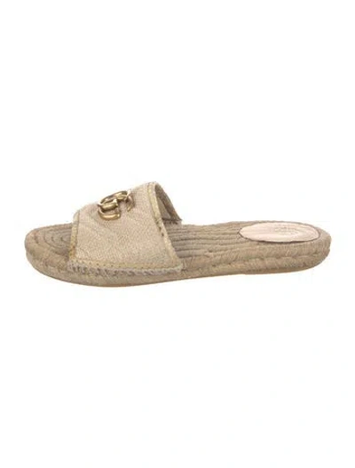 Pre-owned Gucci Double G Logo Raffia Espadrilles In Neutral
