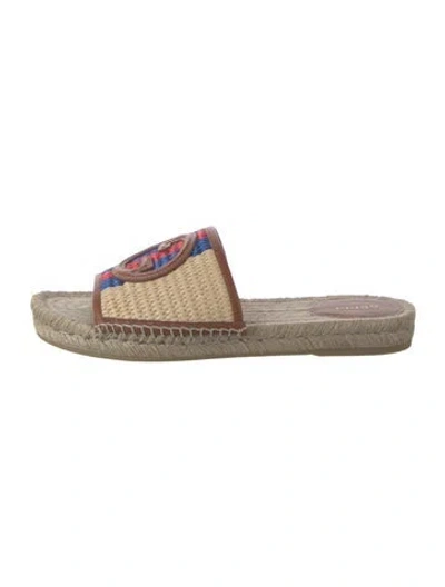 Pre-owned Gucci Double G Logo Raffia Espadrilles In Neutrals