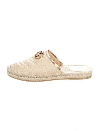 Pre-owned Gucci Double G Logo Raffia Espadrilles In Neutrals