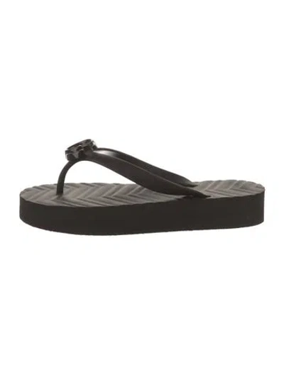 Pre-owned Gucci Double G Logo Rubber Flip Flops In Black