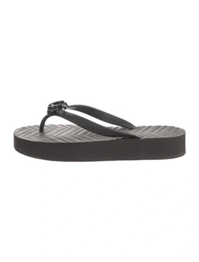 Pre-owned Gucci Double G Logo Rubber Flip Flops In Black