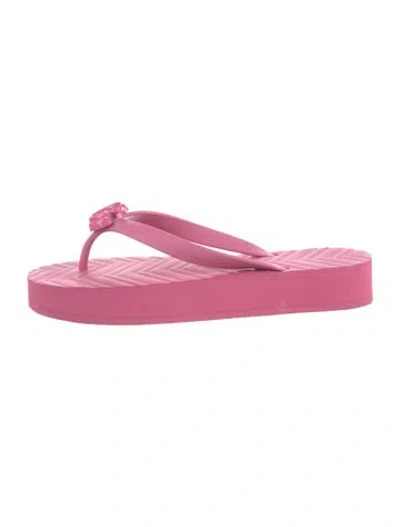 Pre-owned Gucci Double G Logo Rubber Flip Flops In Pink