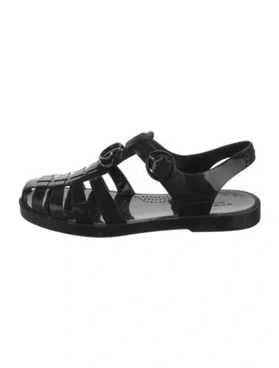 Pre-owned Gucci Double G Logo Rubber Gladiator Sandals In Black