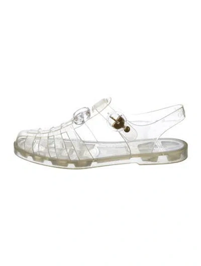 Pre-owned Gucci Double G Logo Rubber Sandals In Transparent