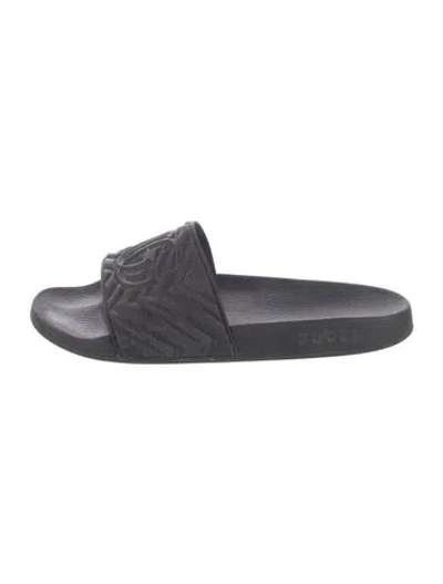 Pre-owned Gucci Double G Logo Rubber Slides In Black