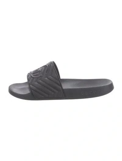 Pre-owned Gucci Double G Logo Rubber Slides In Black