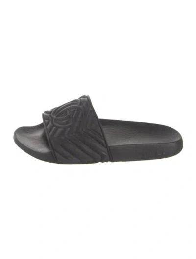 Pre-owned Gucci Double G Logo Rubber Slides In Black