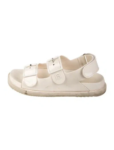 Pre-owned Gucci Double G Logo Rubber Slingback Sandals In Neutral
