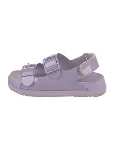 Pre-owned Gucci Double G Logo Rubber Slingback Sandals In Purple