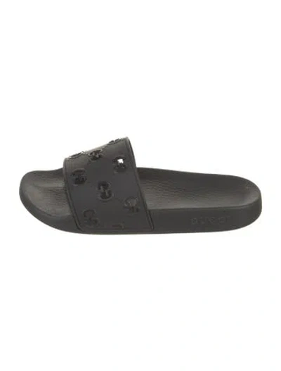 Pre-owned Gucci Double G Logo Rubber Slippers In Black