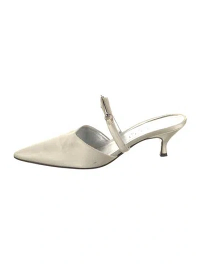 Pre-owned Gucci Double G Logo Satin Mules In Neutral