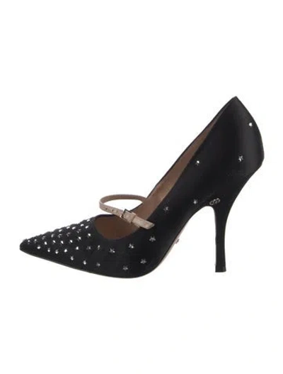 Pre-owned Gucci Double G Logo Satin Pumps In Black