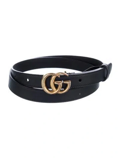 Pre-owned Gucci Double G Logo Skinny Belt In Black