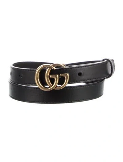 Pre-owned Gucci Double G Logo Skinny Belt In Black