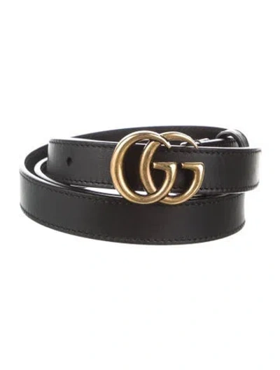 Pre-owned Gucci Double G Logo Skinny Belt In Black