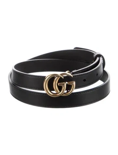 Pre-owned Gucci Double G Logo Skinny Belt In Black
