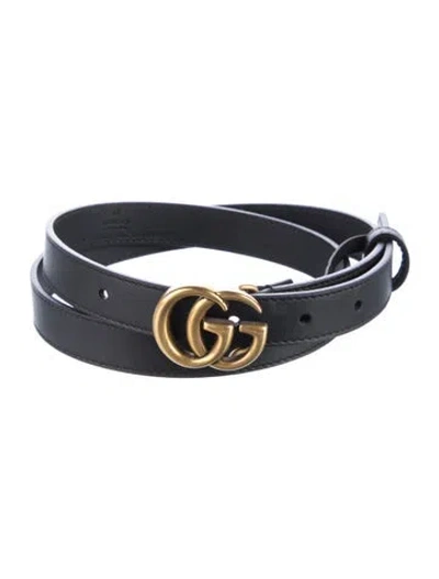 Pre-owned Gucci Double G Logo Skinny Belt In Black