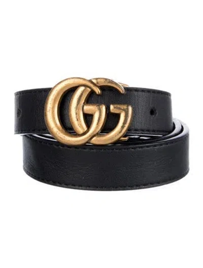 Pre-owned Gucci Double G Logo Skinny Belt In Black