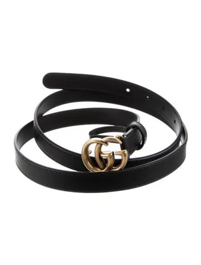 Pre-owned Gucci Double G Logo Skinny Belt In Black