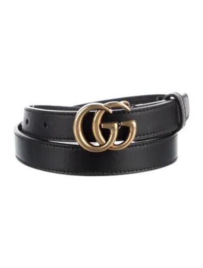 Pre-owned Gucci Double G Logo Skinny Belt In Black