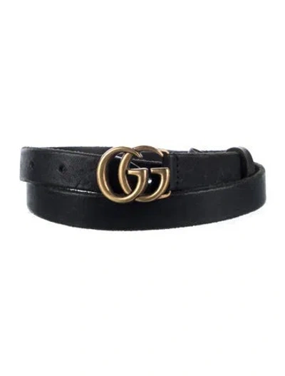 Pre-owned Gucci Double G Logo Skinny Belt In Black